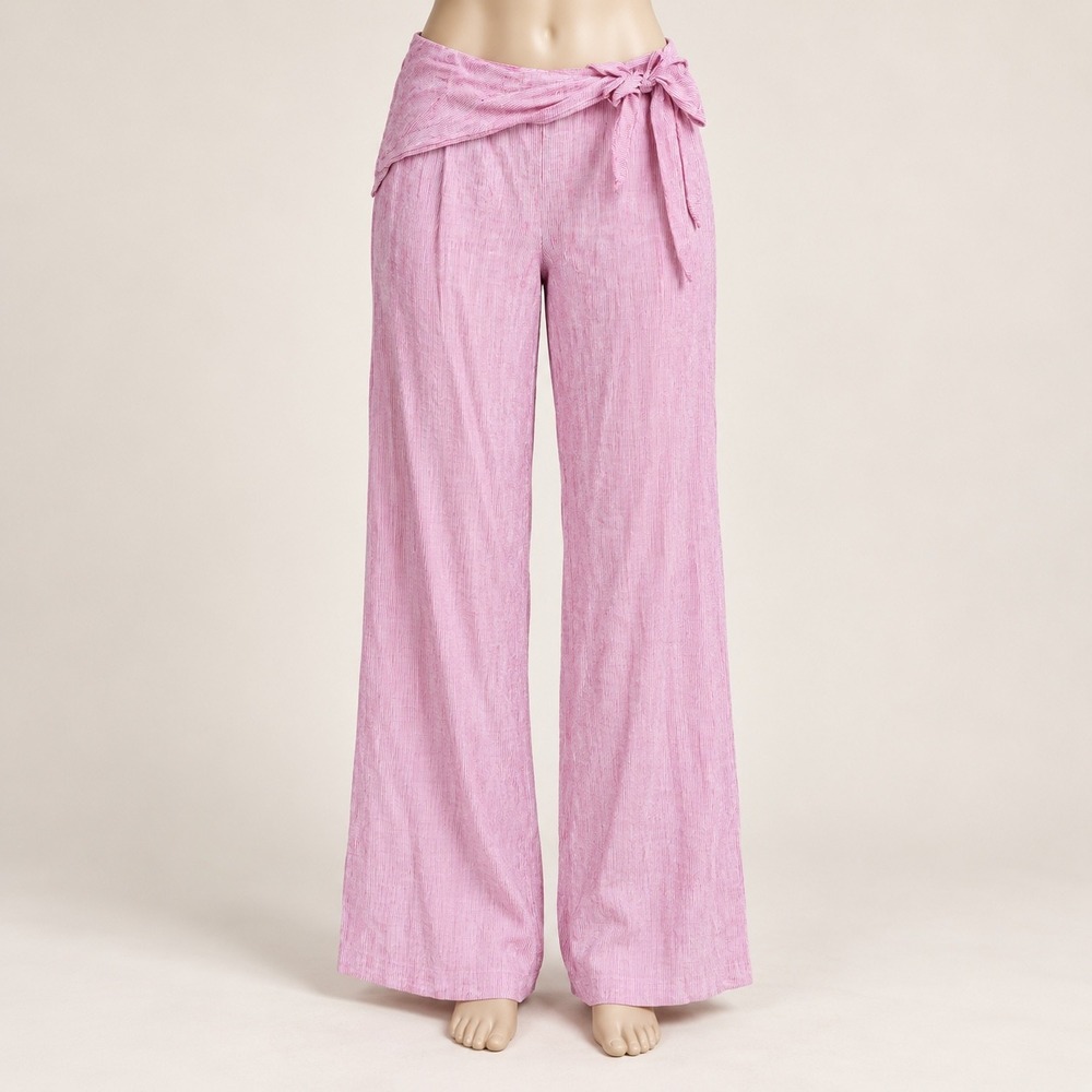 Michael Michael Kors Pink White Striped Wide Leg Tie Waist Wrap Pants Size 8